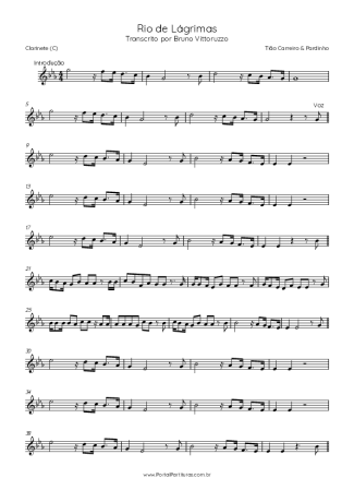 Tião Carreiro & Pardinho Rio De Lágrimas score for Clarinet (C)