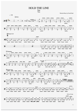 Toto Hold The Line score for Drums