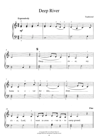 Traditional Gospel Music Deep River score for Piano