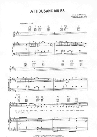 Vanessa Carlton  score for Piano