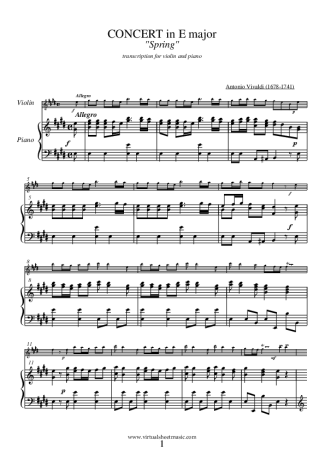 Vivaldi Primavera - As Quatro Estações score for Piano