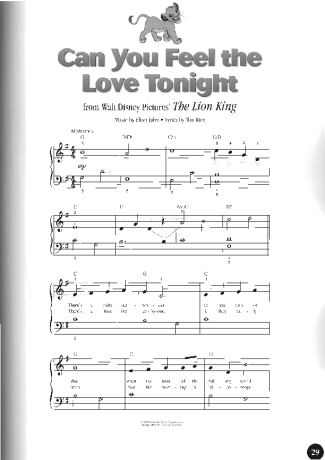 Walt Disney Can You Feel The Love Tonight score for Piano