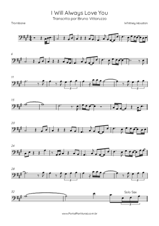 Whitney Houston  score for Trombone