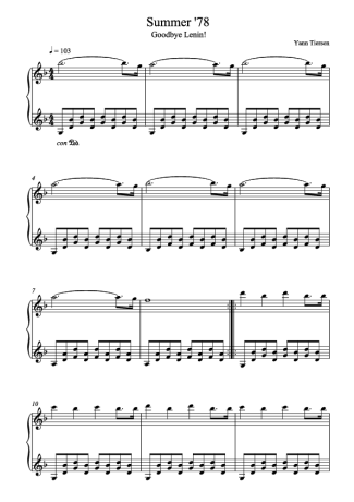 Yann Tiersen Summer 78 score for Piano