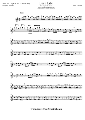 Zara Larsson  score for Tenor Saxophone Soprano (Bb)