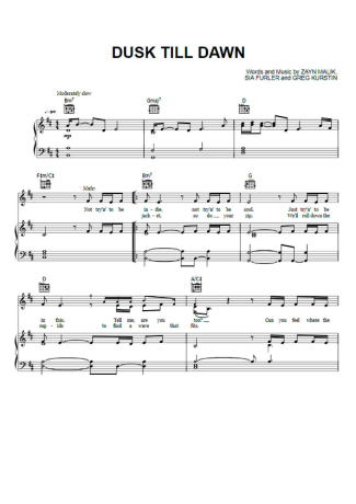 Zayn  score for Piano