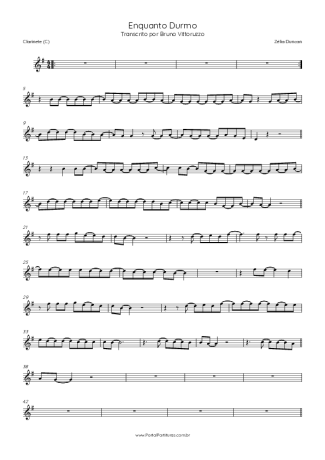 Zélia Duncan Enquanto Durmo score for Clarinet (C)